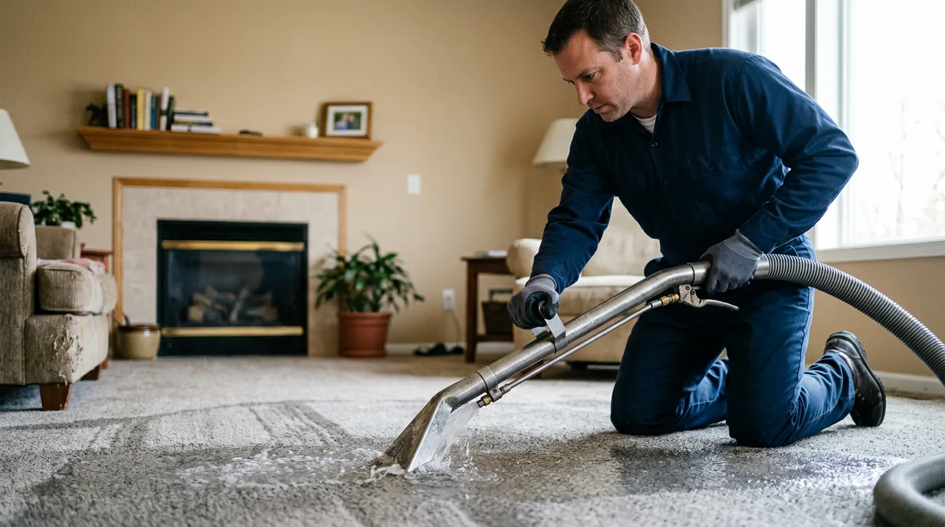 Water damage restoration technician working near Buck Creek, IN